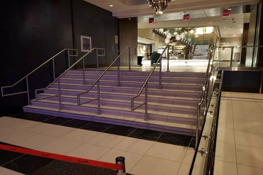 Photo of angular silver pipe railing at Maryland Live Casino